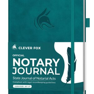 clever fox notary journal log book – notary public journal of notarial acts – supplies for notaries – 612 record entries, numbered pages, hardcover, 8.5x11″ (dark teal)