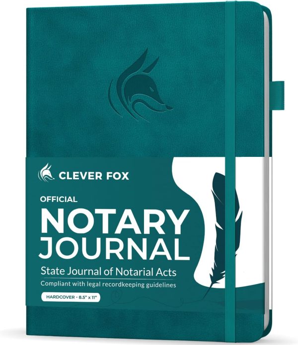 clever fox notary journal log book – notary public journal of notarial acts – supplies for notaries – 612 record entries, numbered pages, hardcover, 8.5x11″ (dark teal)